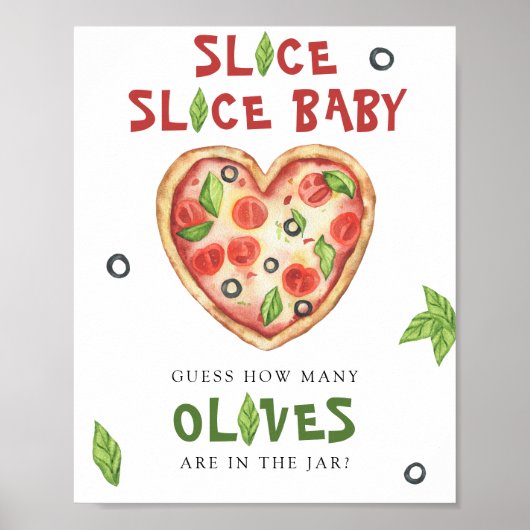 Poster Baby shower pizza - devinez combien d'olives (Devant)