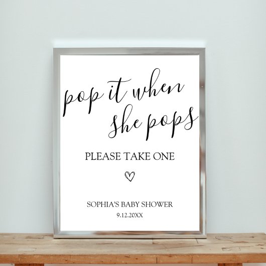 Poster Baby shower Pop It When She Pops Sign