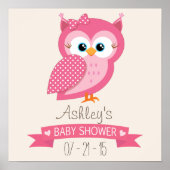 Poster Baby shower Pot Owl rose et blanc (Devant)