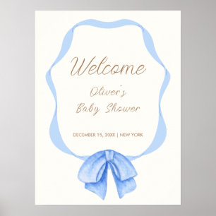 Poster Baby shower pour garçon Vintage bleu en ruban