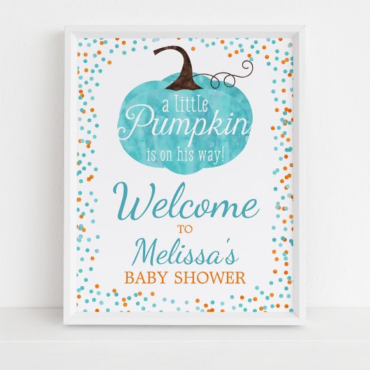 Poster Baby shower pour garçons Confetti Fall Citrouille 