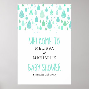 Poster Baby shower Raindrops mignon / Bienvenue à l'arros