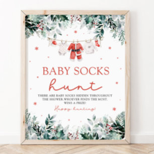 Poster Baby shower Red Père Noël Genre Neutre Chaussettes