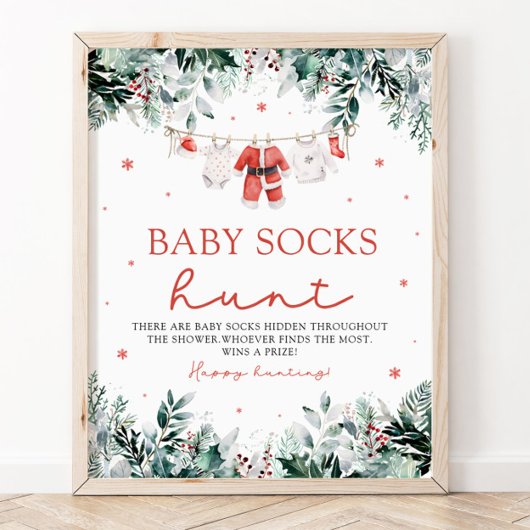 Poster Baby shower Red Père Noël Genre Neutre Chaussettes