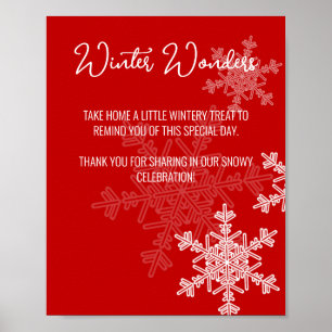 Poster Baby shower Red Snowflakes Favoriser Signal
