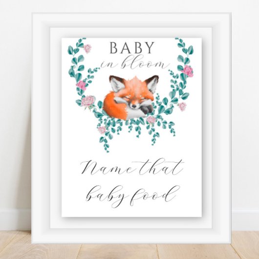 Poster Baby shower renard - devinez la nourriture pour bé