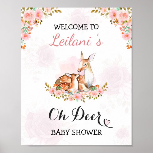 Poster Baby shower rose Aquarelle Cloud Rose Bienvenue (Devant)