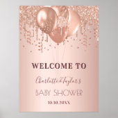 Poster Baby shower rose ballons d'or blush bienvenue (Devant)