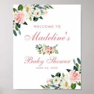Poster Baby shower Rose Blush Floral Bienvenue