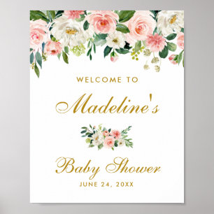 Poster Baby shower Rose Blush Floral Gold Bienvenue