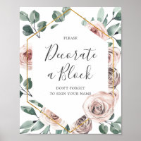 Baby shower Rose Boho Décorez Un Panneau Bloc