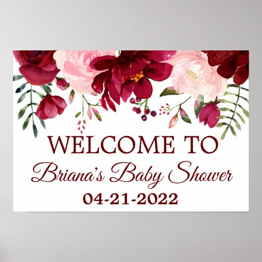 Poster Baby shower rose Bourgogne Accueil Floral (Devant)