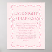 Poster Baby shower rose Bow Late Night Diapers Partie (Devant)