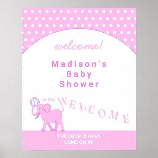 Poster Baby shower rose Cirque mignon Elephant Bienvenue (Devant)
