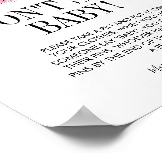 Poster Baby shower Rose couleur rose (Coin)