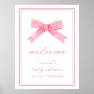 Poster Baby shower Rose Cute Bow Girl Bienvenue