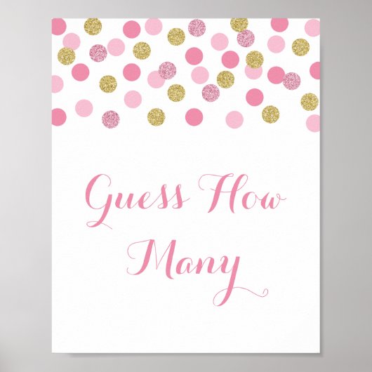 Poster Baby shower rose et or Devinez combien de Jeu sign (Devant)