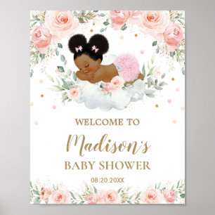 Poster Baby shower rose Floral Africain Américain Accueil