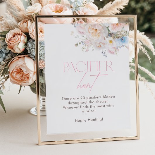 Poster Baby shower rose floral chasse pacifier
