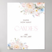 Poster Baby shower rose floral Devine combien de bonbons (Devant)