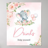 Poster Baby shower rose Floral Elephant Balloon Boissons (Devant)