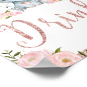 Poster Baby shower rose Floral Elephant Boissons Signer D (Coin)
