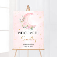 Baby shower rose Lune et étoiles Bienvenue