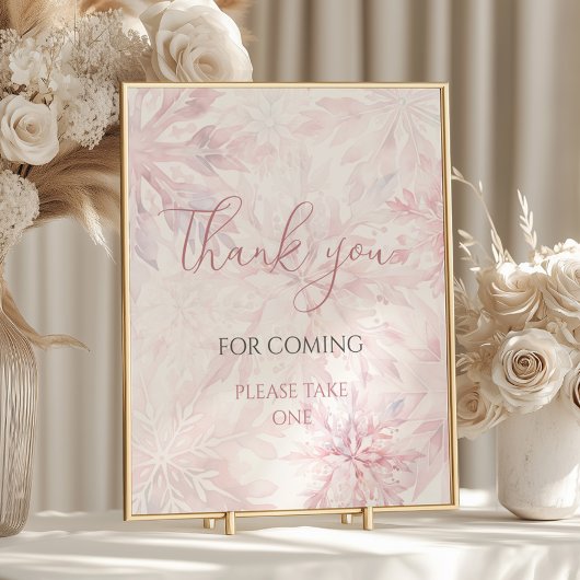 Poster Baby shower rose Merci de flocon de neige pour ven
