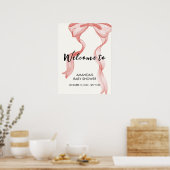 Poster Baby shower rose moderne élégante Bow Girl Bienven (Cuisine)