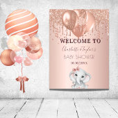 Poster Baby shower rose or parties scintillant éléphant b