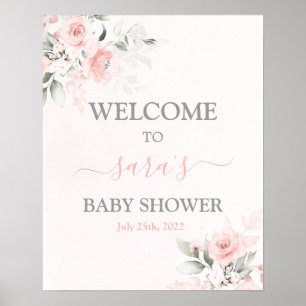 Poster Baby shower rose pâle Fille Signal de bienvenue