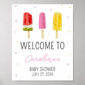 Poster Baby shower rose Popsicle Bienvenue (Devant)