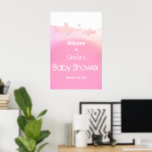 Poster Baby shower rose requin Bienvenue (Bureau à domicile)