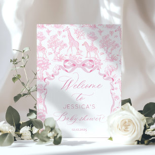 Poster Baby shower rose Toile de Jouy Safari Accueil