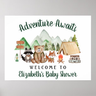Poster Baby shower Rustique des animaux de bois
