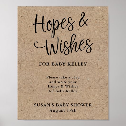 Poster Baby shower rustique Kraft Script (Devant)
