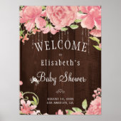 Poster Baby shower rustique rose floral chic signe de bie (Devant)