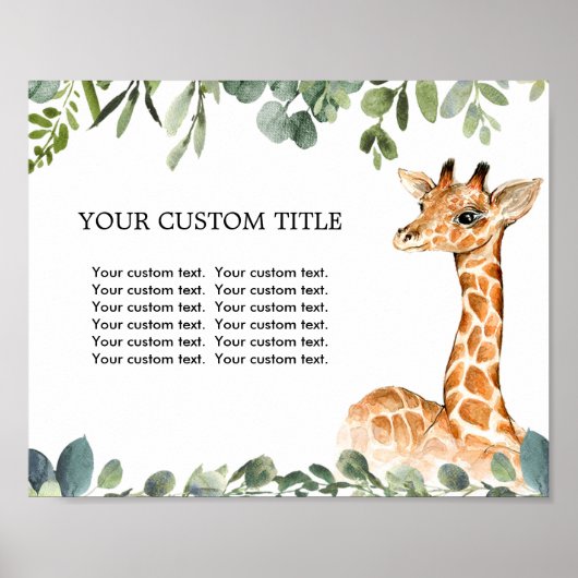 Poster Baby shower Safari animal sur mesure 8"x10" (Devant)
