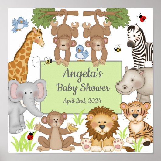 Poster Baby shower Safari Animaux (Devant)