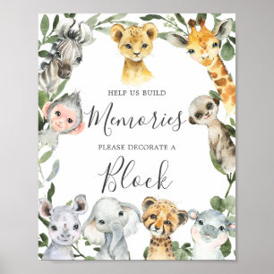 Poster Baby shower Safari Animaux Décorez Un Panneau Bloc