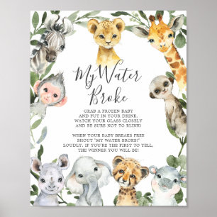 Poster Baby shower Safari Animaux Mon Eau Broke Signe