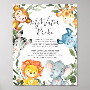 Poster Baby shower Safari Animaux Mon Eau Broke Signe
