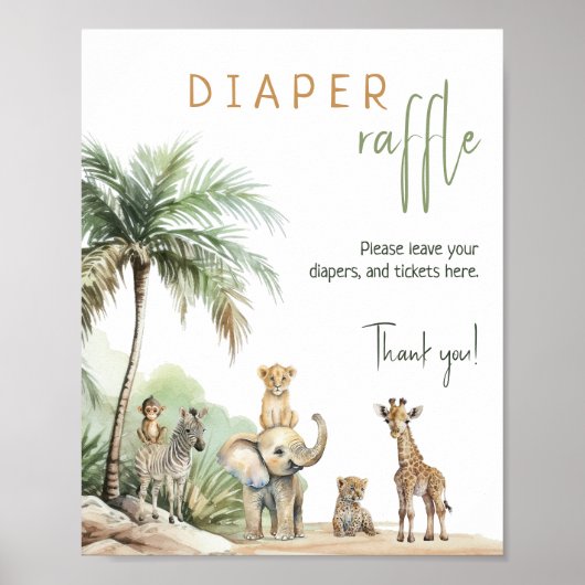 Poster Baby shower Safari Animaux Reflets (Devant)