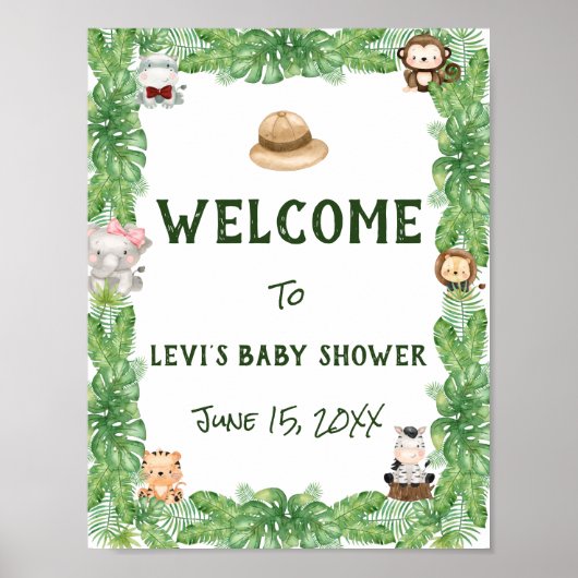Poster Baby shower Safari Bienvenue (Devant)