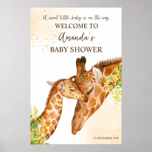 Poster Baby shower safari Cute Giraffe signe de bienvenue (Devant)