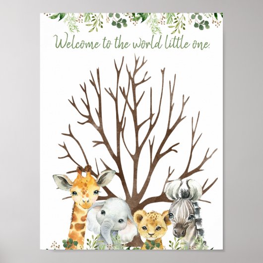 Poster Baby shower Safari Empreintes digitales Inscriptio (Devant)
