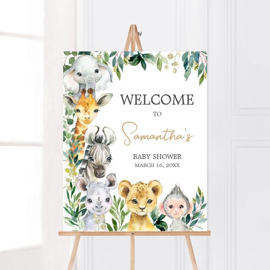 Poster Baby shower Safari Wild One Green