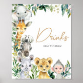 Poster Baby shower Safari Wild One verdure Boissons (Devant)