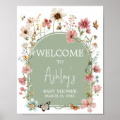 Poster Baby shower Sage Green Baby Bloom Bienvenue (Devant)