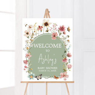 Poster Baby shower Sage Green Baby Bloom Bienvenue